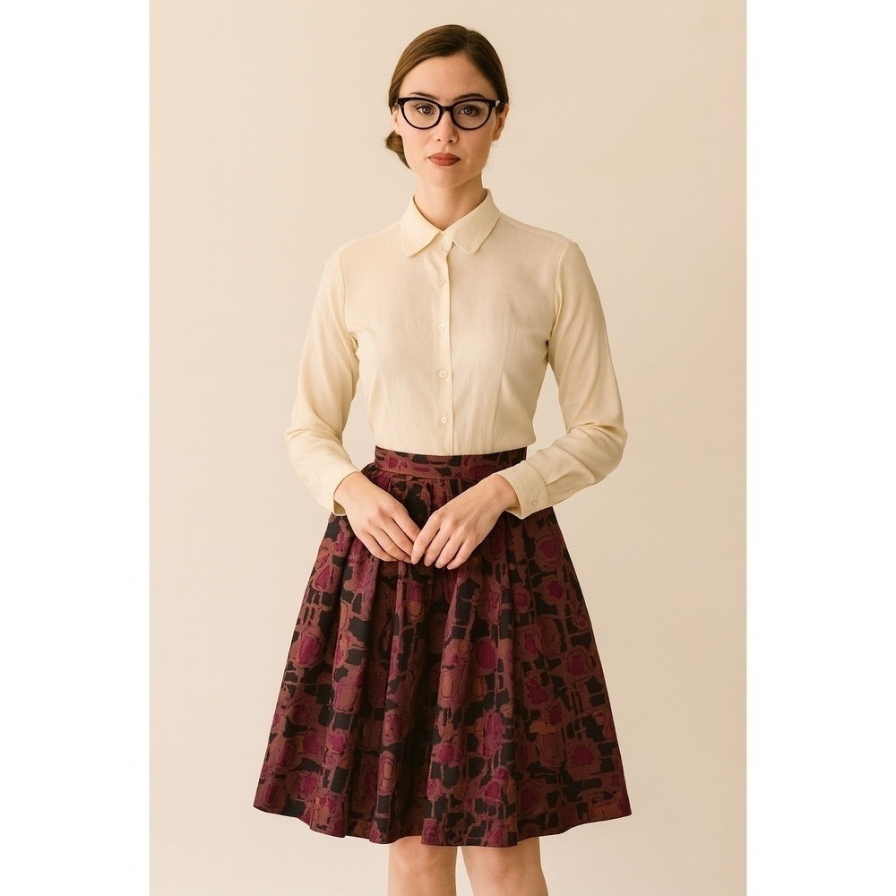 Women's Alfani Vintage Dark Floral Silk Skirt 6P Knee Length